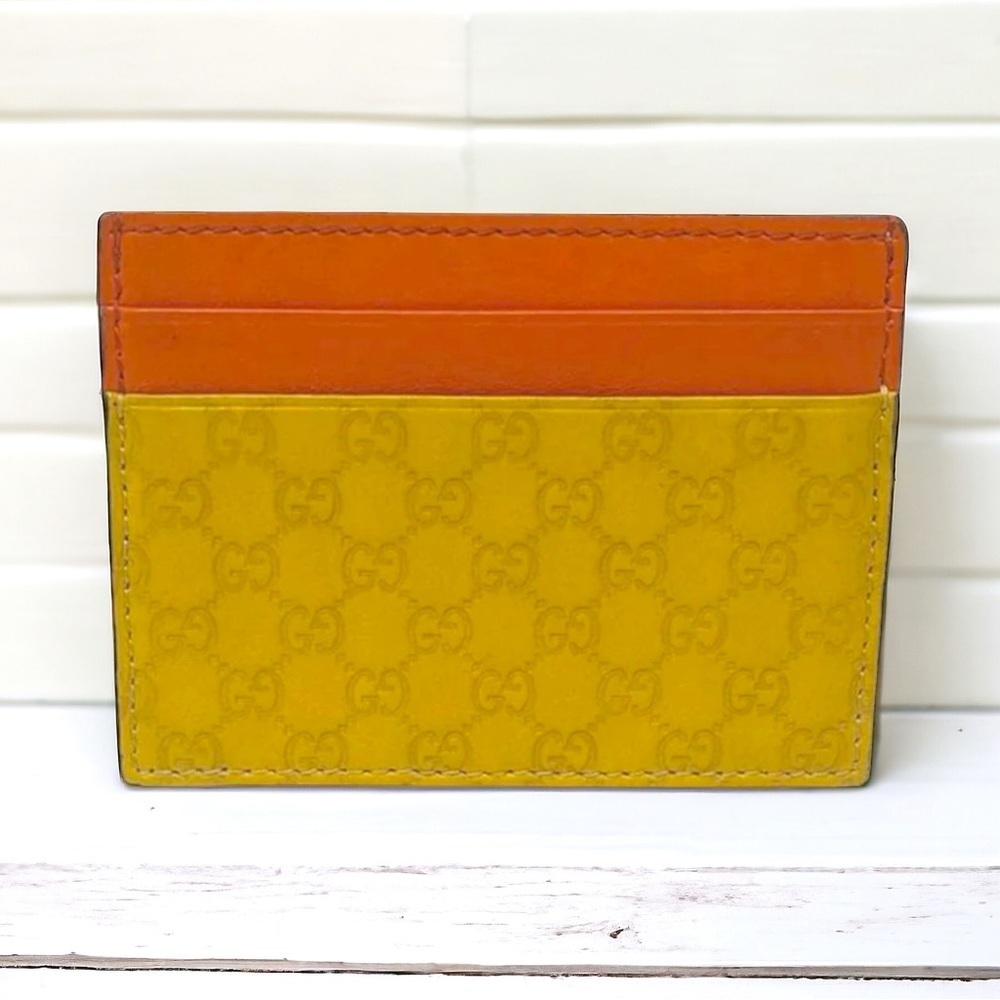 Gucci Orange/Yellow/Gray Microguccissima Leather Card Case With COA
